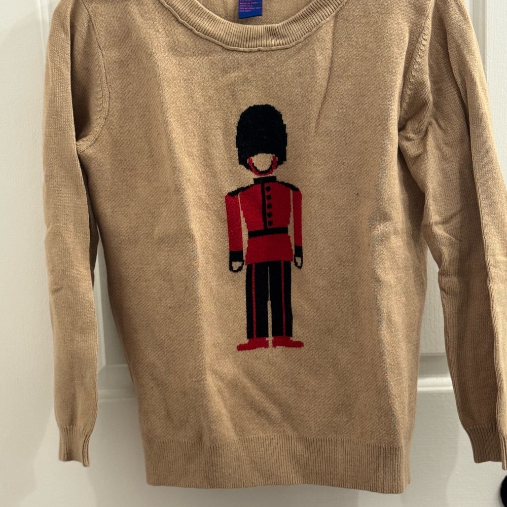 twiggy LONDON Tan Sweater with Red Guard Design